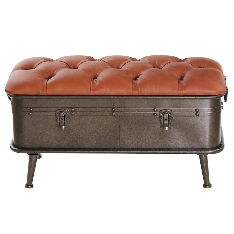 Beige Sitzbank mit getuftetem Kunstleder und Metall in Used-Optik