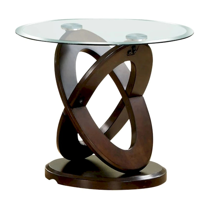 Contemporary Dark Walnut 48-inch Glass Top 3-Piece Accent Table Set