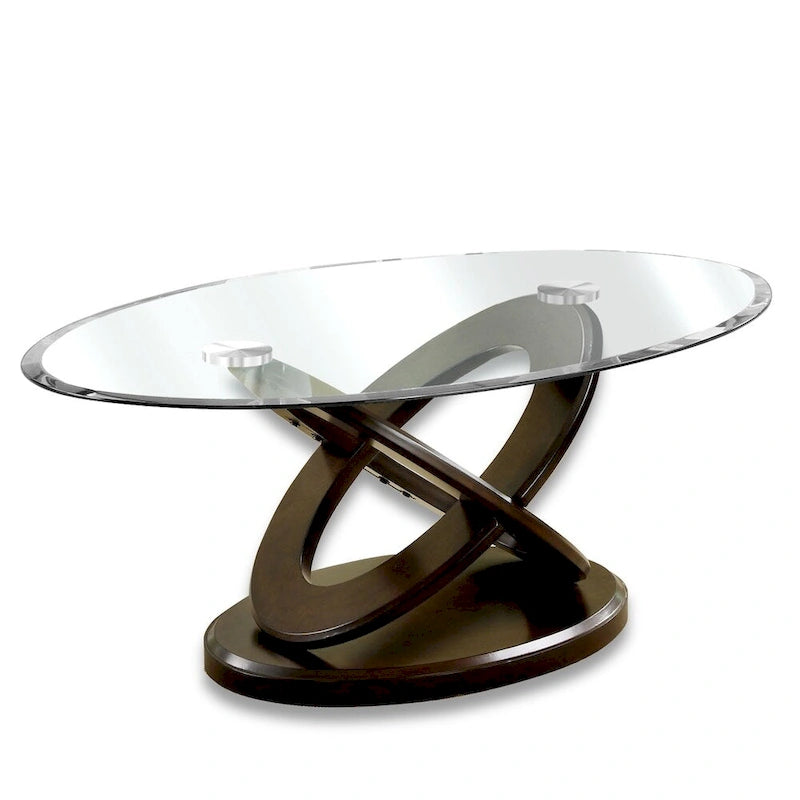 Contemporary Dark Walnut 48-inch Glass Top 3-Piece Accent Table Set