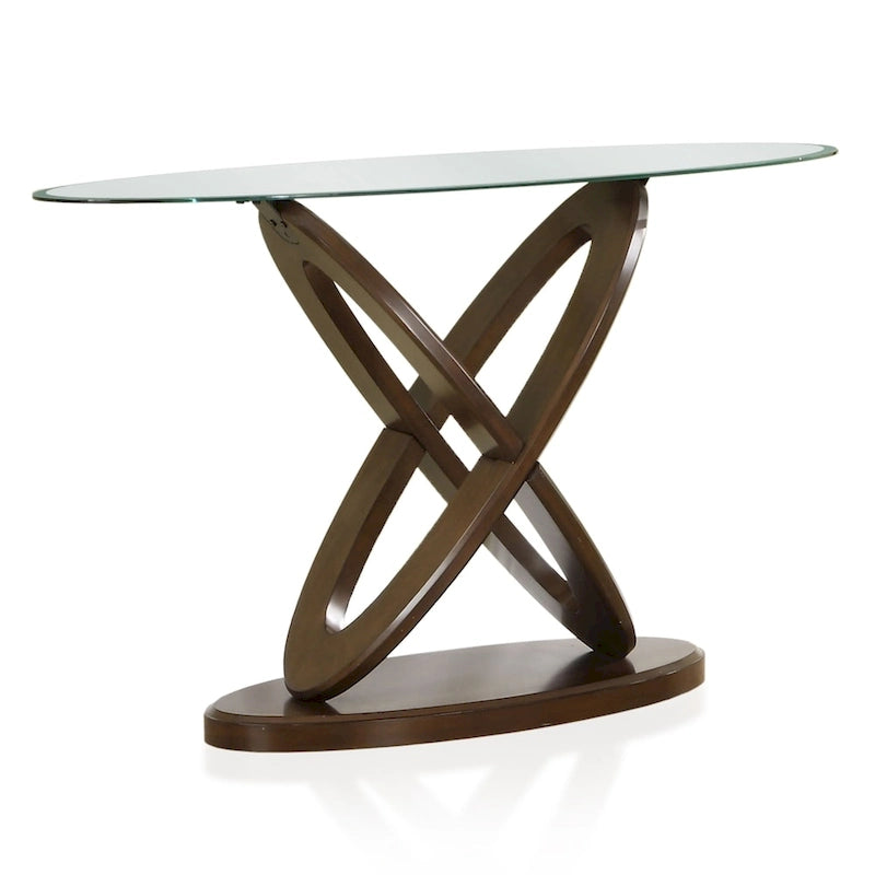 Contemporary Dark Walnut 48-inch Glass Top 3-Piece Accent Table Set