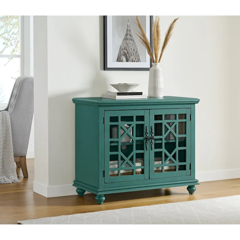 38-Inch TV Stand with Glass Doors and Adjustable Shelf