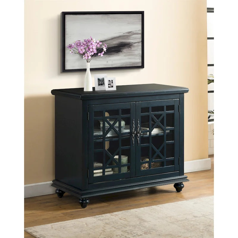 38-Inch TV Stand with Glass Doors and Adjustable Shelf
