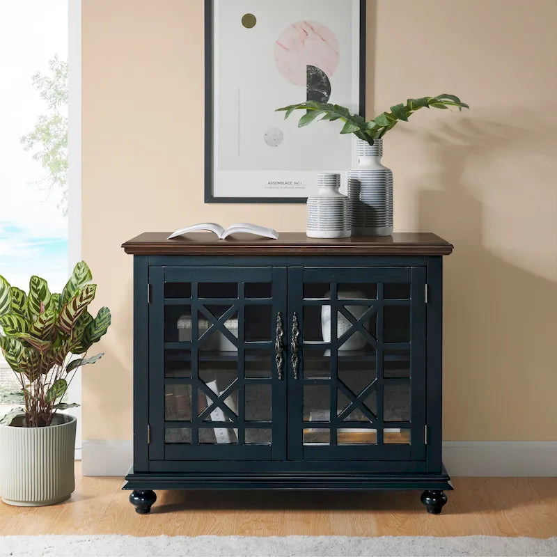 38-Inch TV Stand with Glass Doors and Adjustable Shelf
