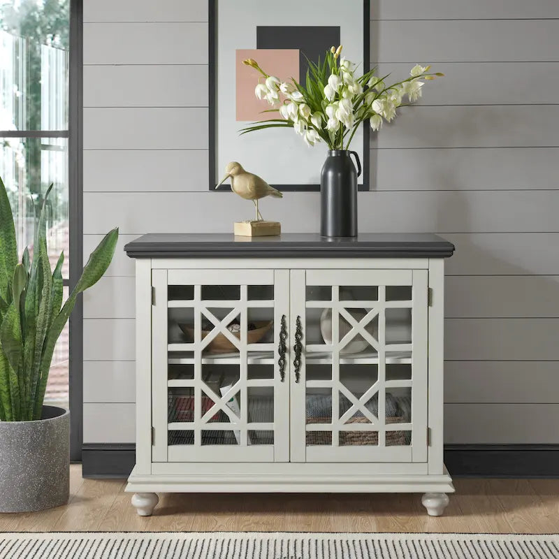 38-Inch TV Stand with Glass Doors and Adjustable Shelf