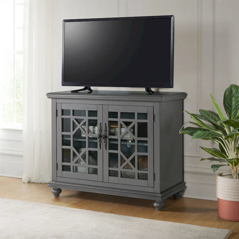 38-Inch TV Stand with Glass Doors and Adjustable Shelf