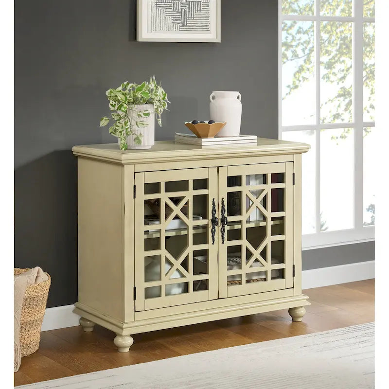 38-Inch TV Stand with Glass Doors and Adjustable Shelf