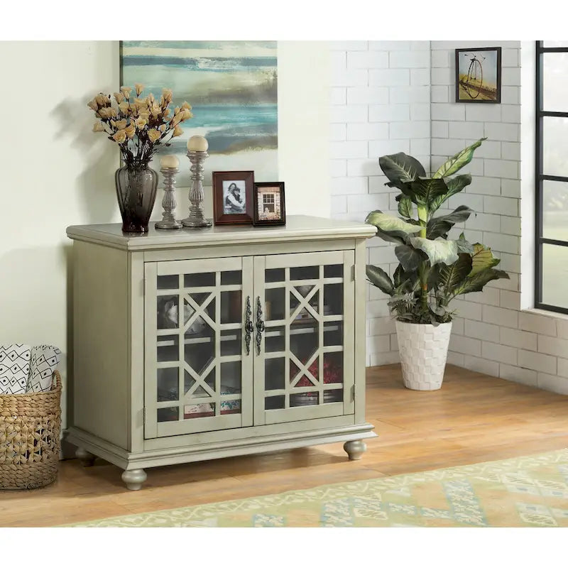 38-Inch TV Stand with Glass Doors and Adjustable Shelf