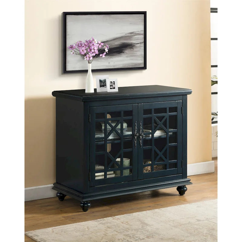 38-Inch TV Stand with Glass Doors and Adjustable Shelf