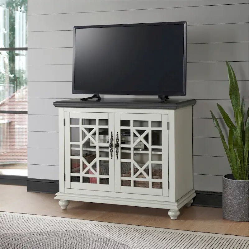 38-Inch TV Stand with Glass Doors and Adjustable Shelf