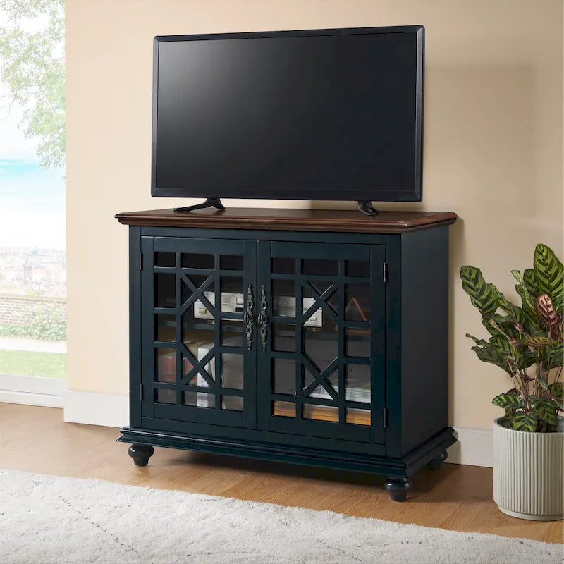 38-Inch TV Stand with Glass Doors and Adjustable Shelf