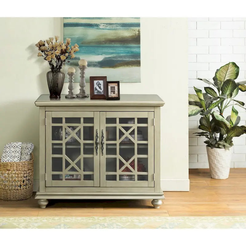 38-Inch TV Stand with Glass Doors and Adjustable Shelf