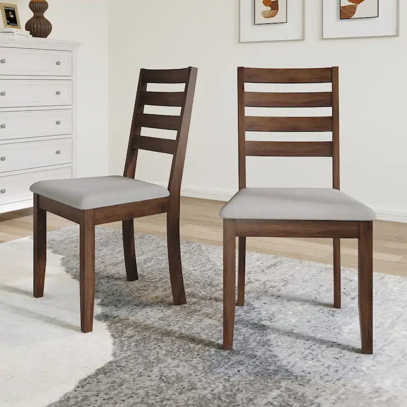 Wooden Ladder-Back Dining Chairs with Cushioned Seats (Set of 2)