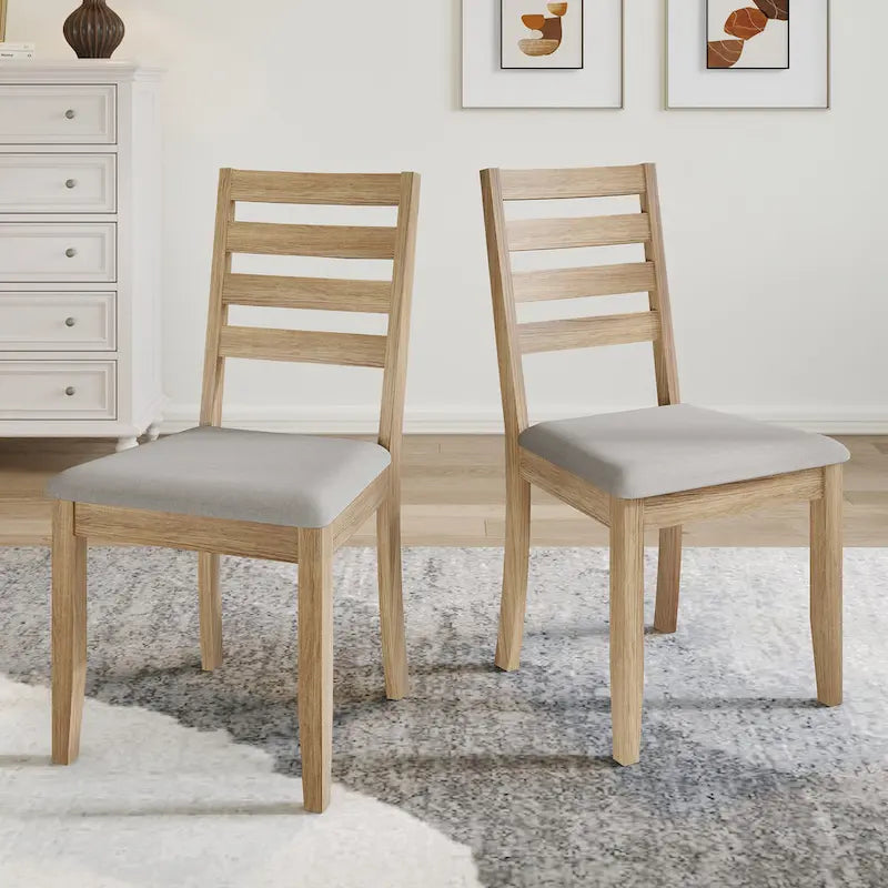 Wooden Ladder-Back Dining Chairs with Cushioned Seats (Set of 2)
