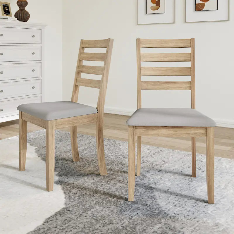 Wooden Ladder-Back Dining Chairs with Cushioned Seats (Set of 2)