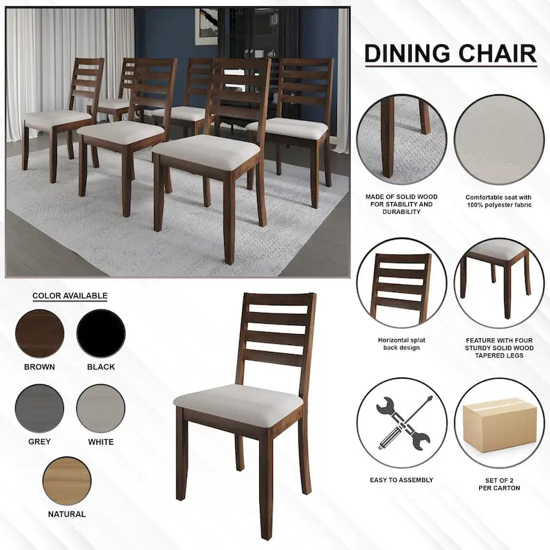 Wooden Ladder-Back Dining Chairs with Cushioned Seats (Set of 2)