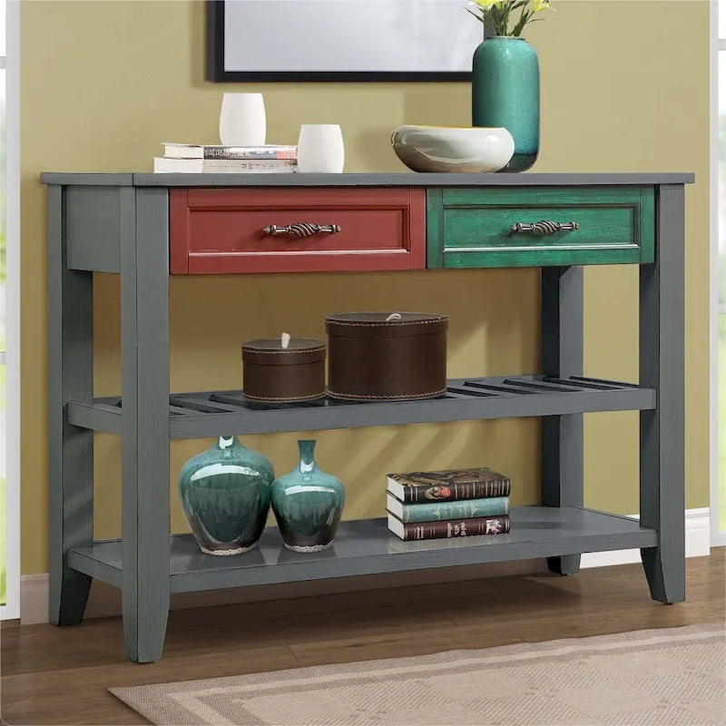 42-Inch Wood Buffet Sideboard with Drawers and Open Shelves