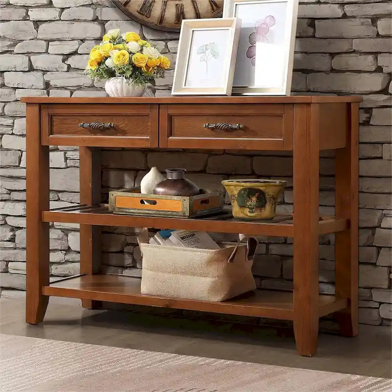 42-Inch Wood Buffet Sideboard with Drawers and Open Shelves