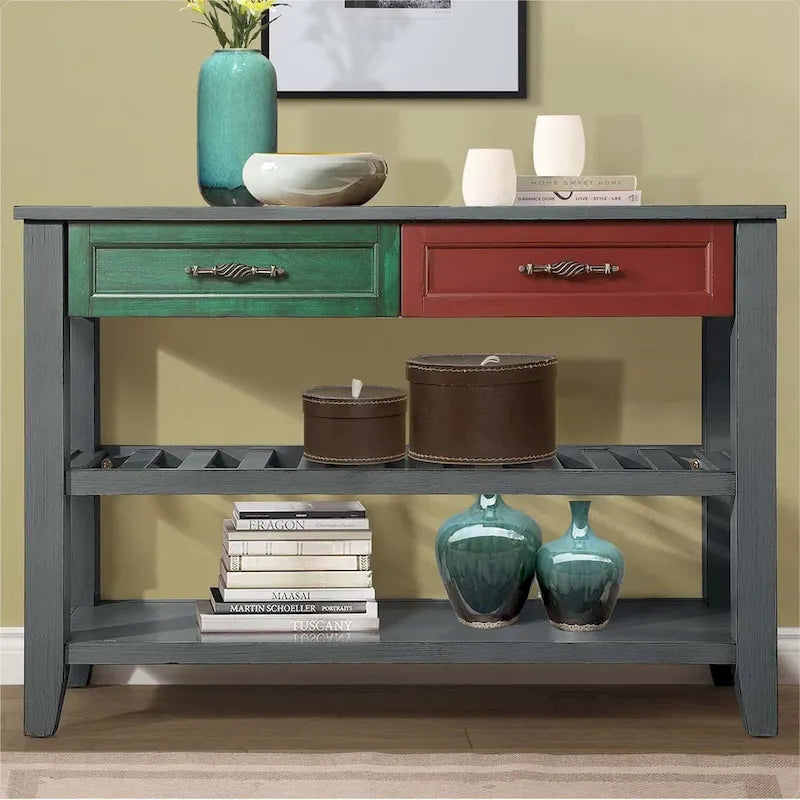 42-Inch Wood Buffet Sideboard with Drawers and Open Shelves