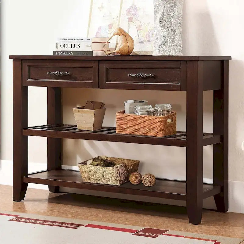 42-Inch Wood Buffet Sideboard with Drawers and Open Shelves