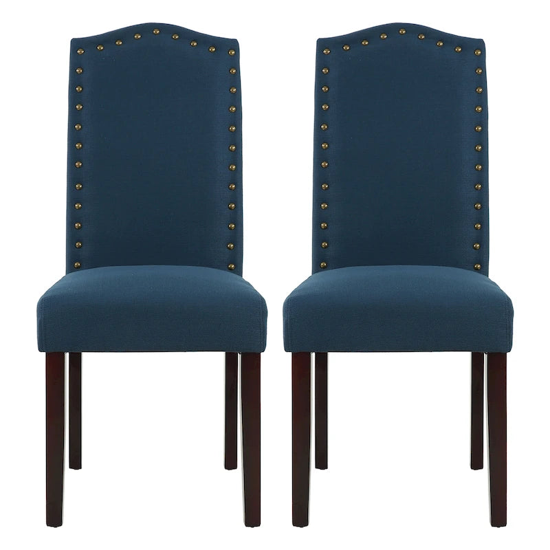 Fabric Upholstered Dining Chairs with Nailhead Trim, Set of 2