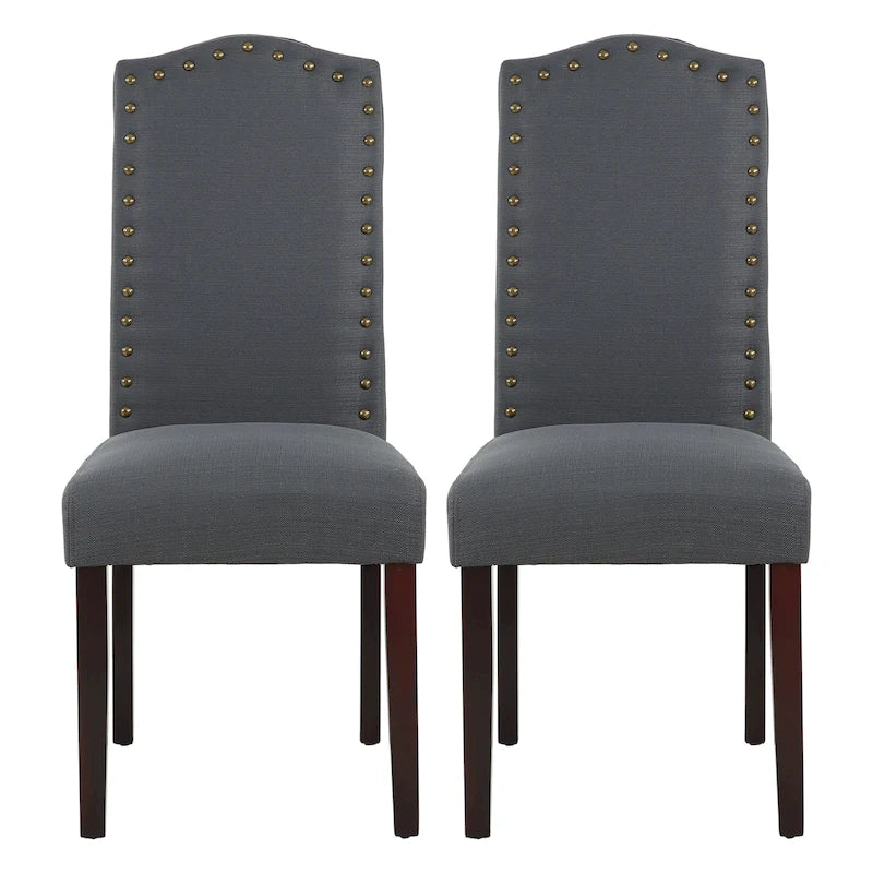 Fabric Upholstered Dining Chairs with Nailhead Trim, Set of 2