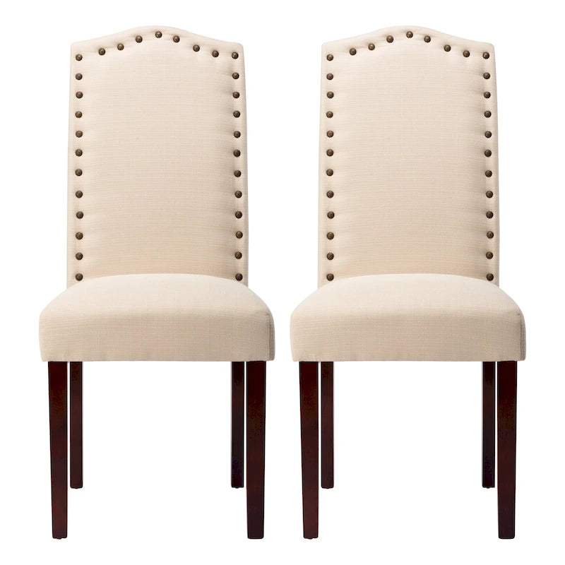 Fabric Upholstered Dining Chairs with Nailhead Trim, Set of 2