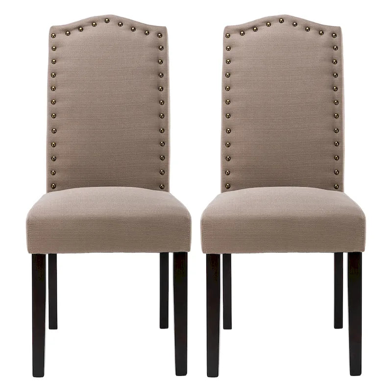 Fabric Upholstered Dining Chairs with Nailhead Trim, Set of 2