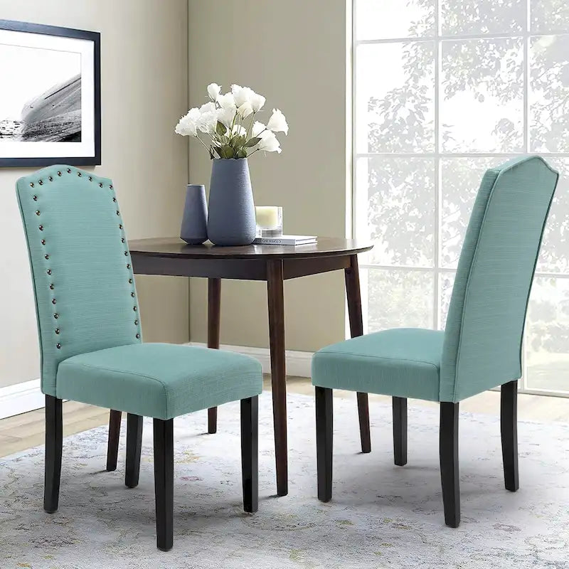 Fabric Upholstered Dining Chairs with Nailhead Trim, Set of 2