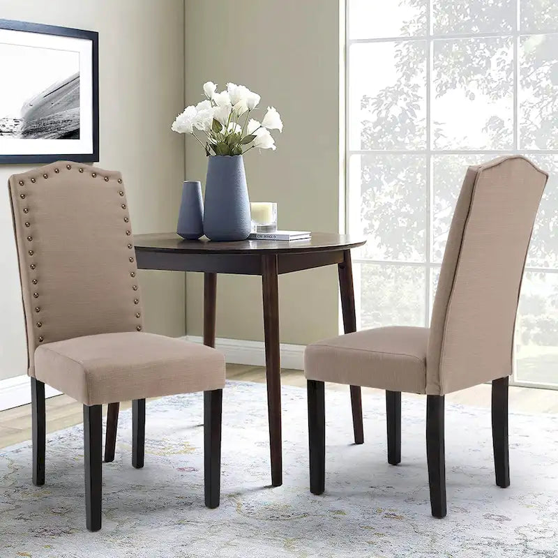 Fabric Upholstered Dining Chairs with Nailhead Trim, Set of 2
