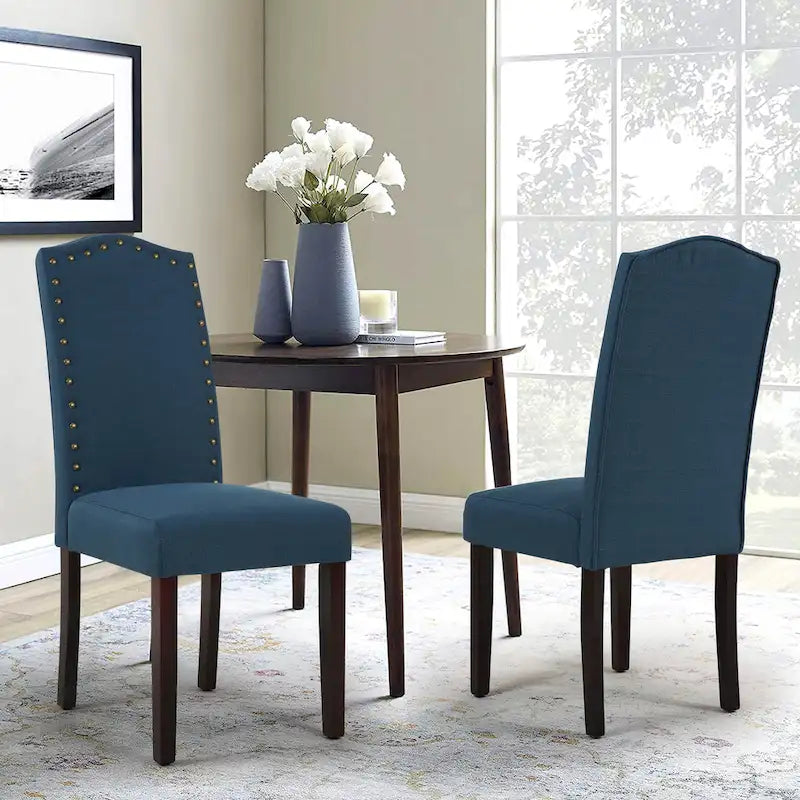 Fabric Upholstered Dining Chairs with Nailhead Trim, Set of 2