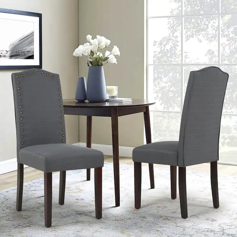 Fabric Upholstered Dining Chairs with Nailhead Trim, Set of 2