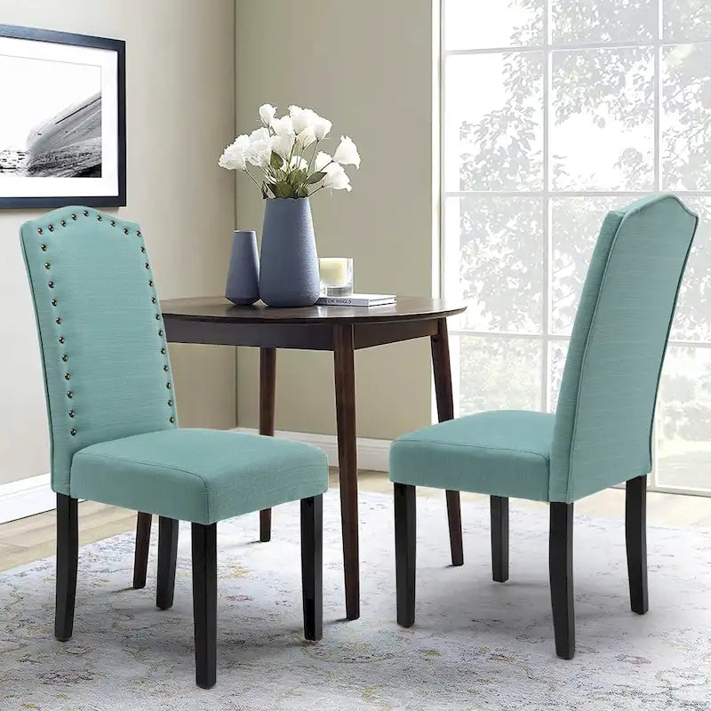 Fabric Upholstered Dining Chairs with Nailhead Trim, Set of 2