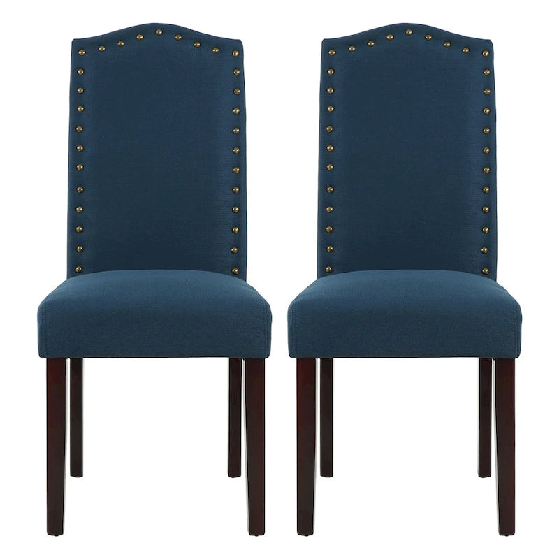 Fabric Upholstered Dining Chairs with Nailhead Trim, Set of 2