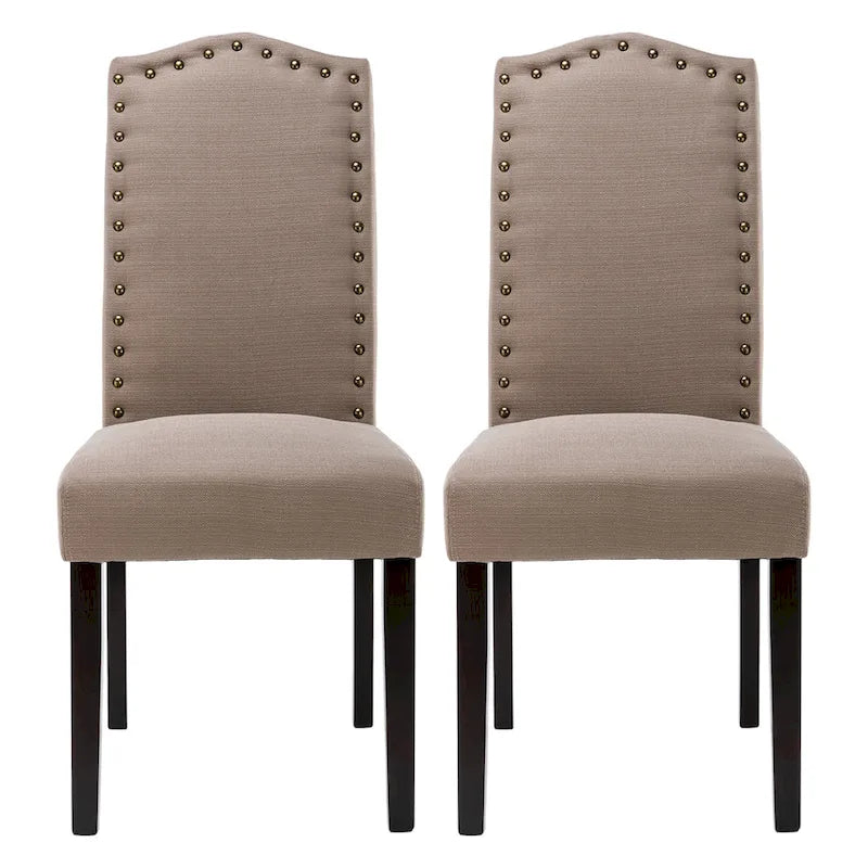 Fabric Upholstered Dining Chairs with Nailhead Trim, Set of 2