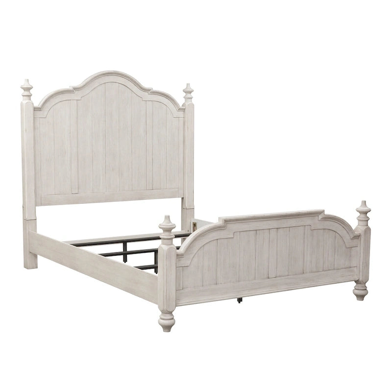 Antique White Queen Poster Bed with Chestnut Tops