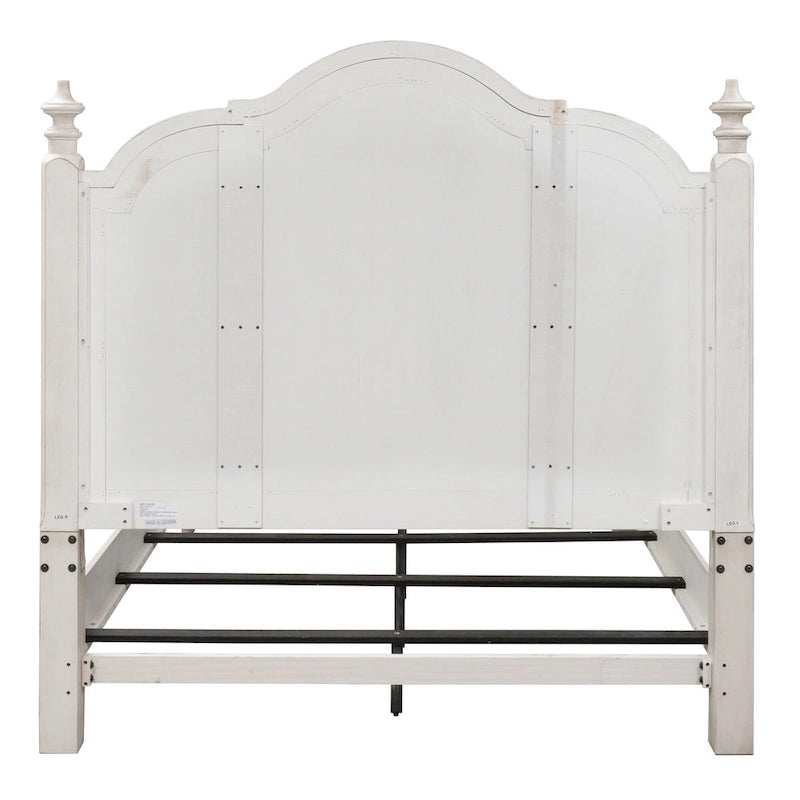 Antique White Queen Poster Bed with Chestnut Tops