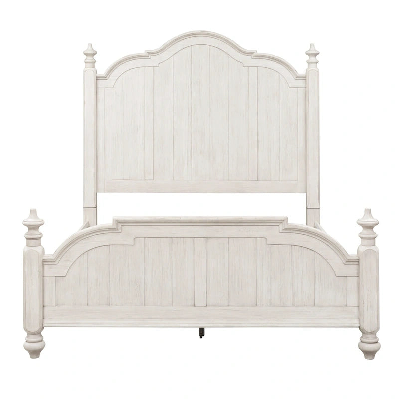 Antique White Queen Poster Bed with Chestnut Tops