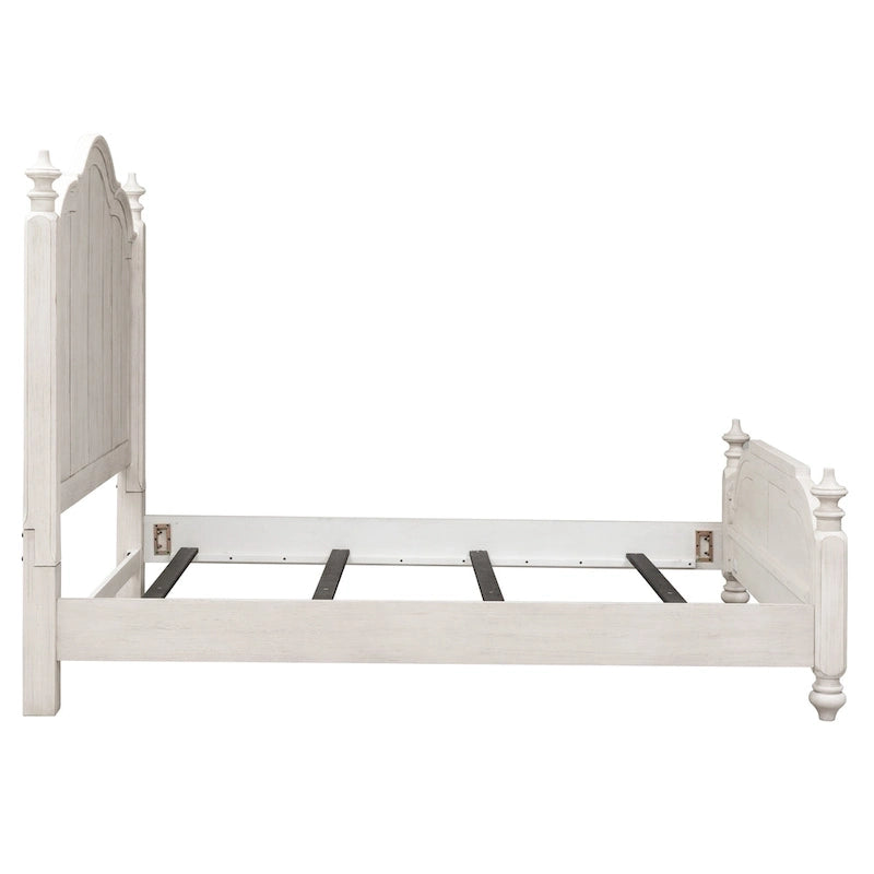 Antique White Queen Poster Bed with Chestnut Tops