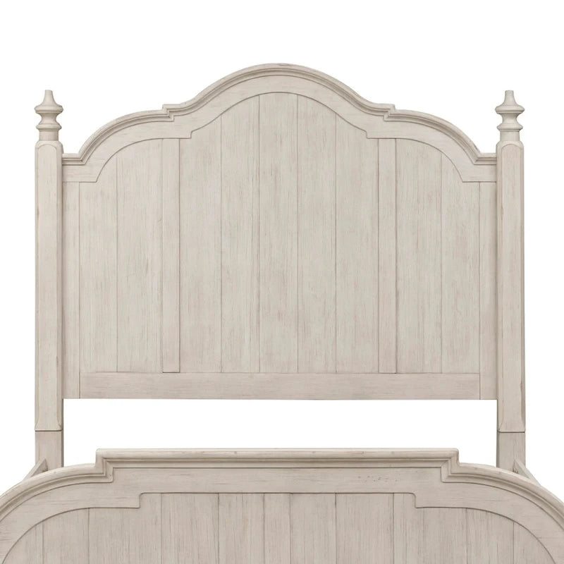 Antique White Queen Poster Bed with Chestnut Tops