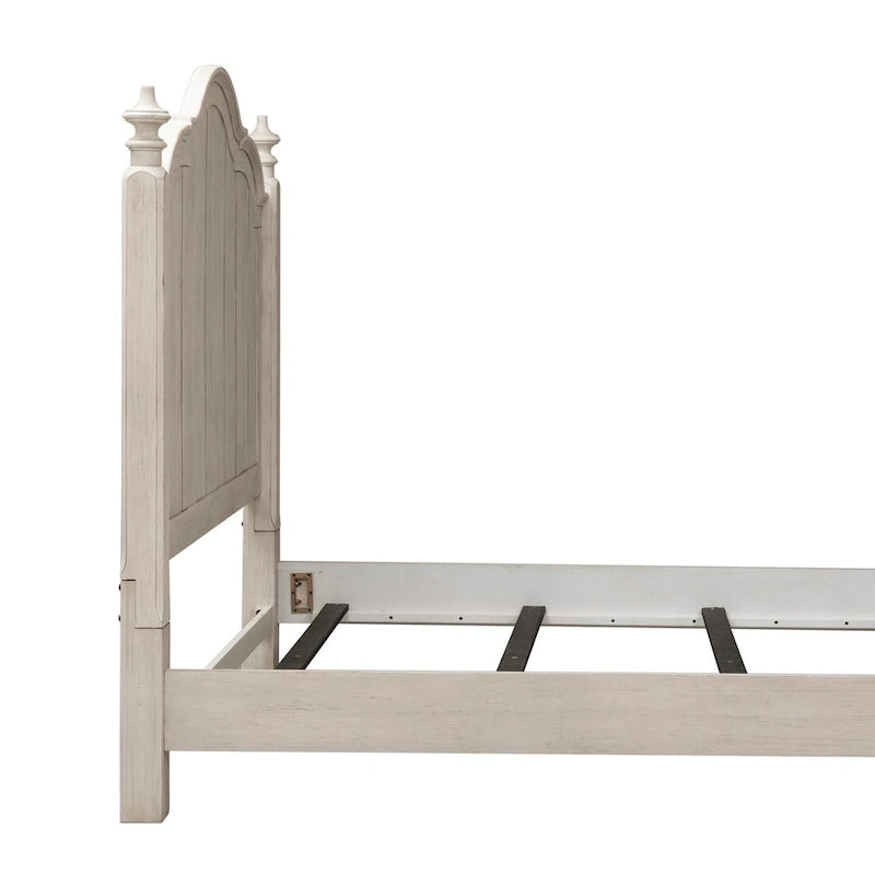 Antique White Queen Poster Bed with Chestnut Tops