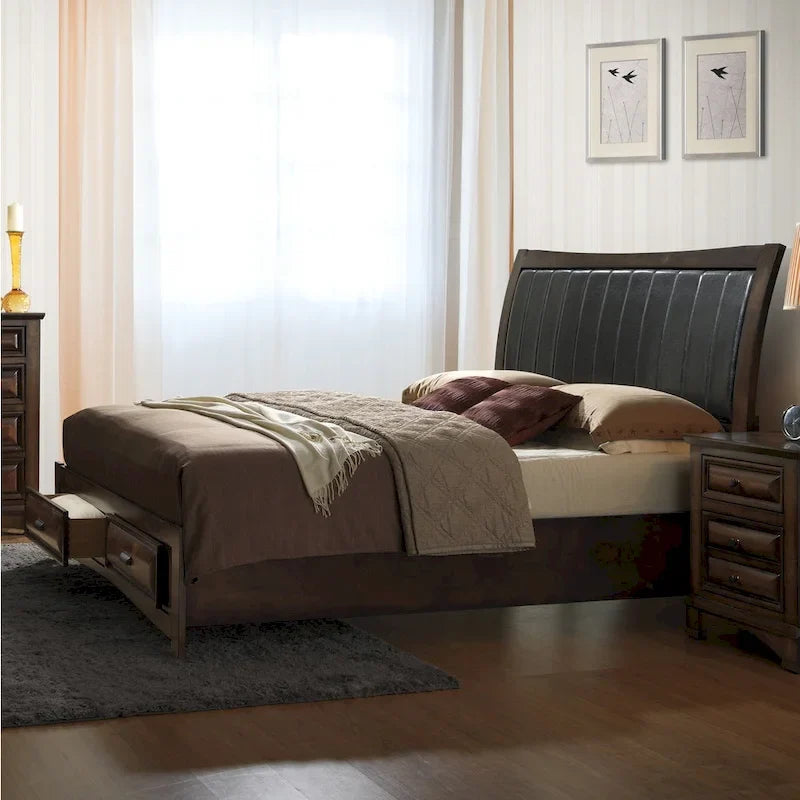 Helles Espressofarbenes Holzplattformbett für Kingsize-Matratze mit Stauraum