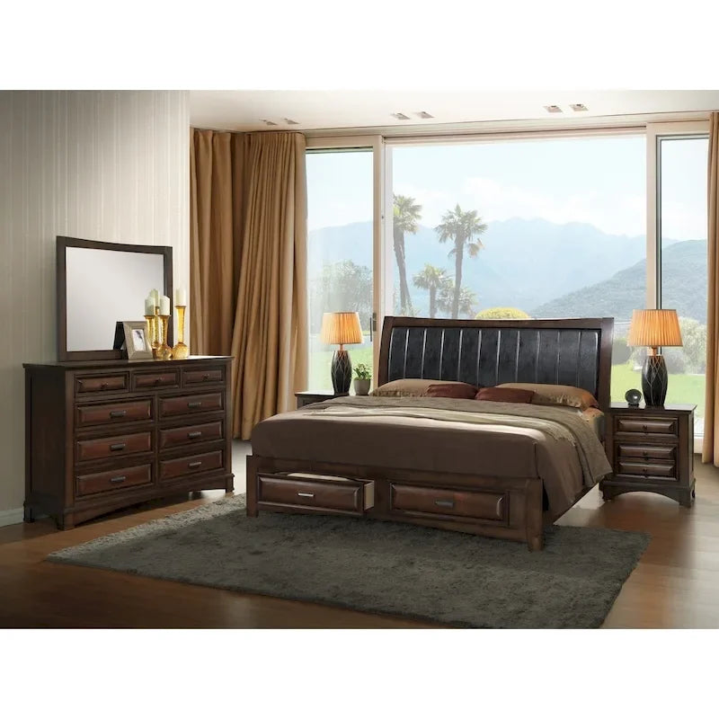 Helles Espressofarbenes Holzplattformbett für Kingsize-Matratze mit Stauraum