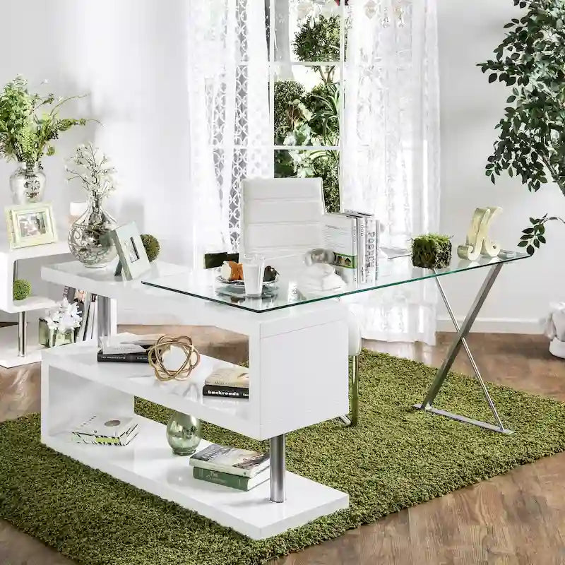 Contemporary 59-inch Convertible Computer Desk with Glass Top