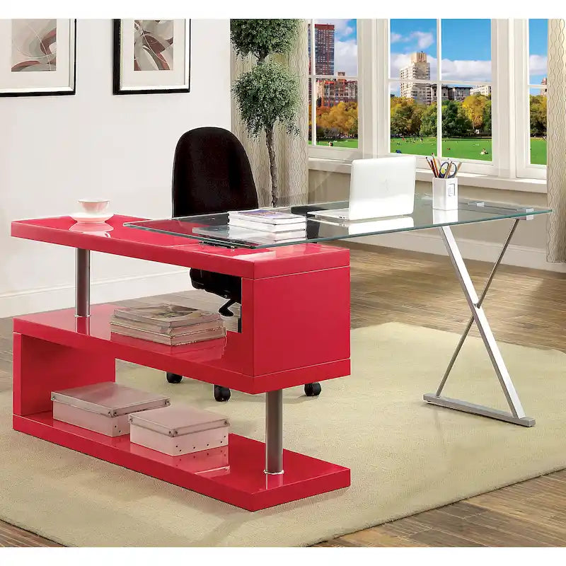 Contemporary 59-inch Convertible Computer Desk with Glass Top