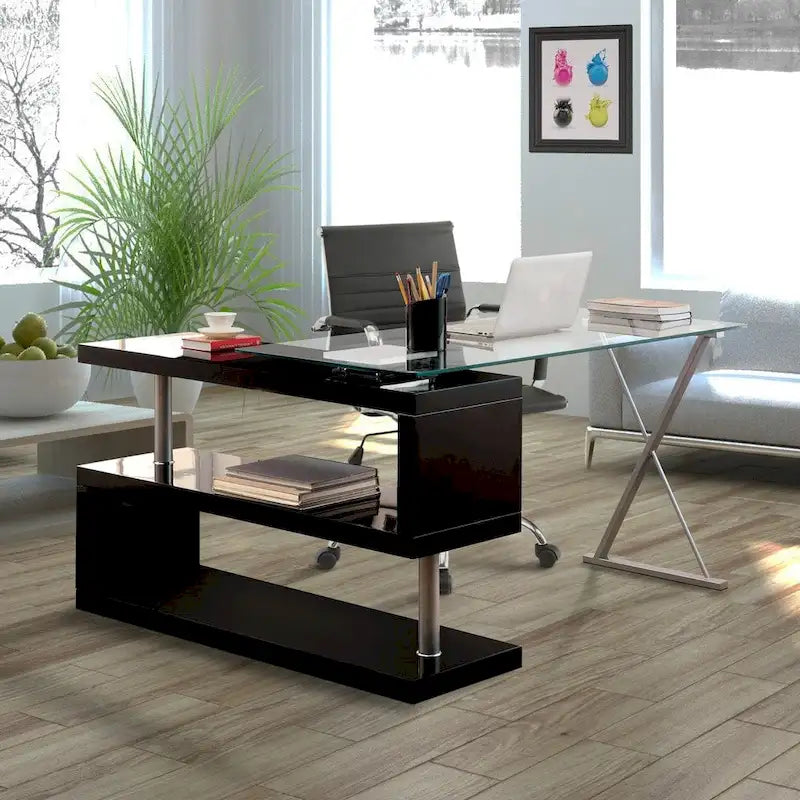 Contemporary 59-inch Convertible Computer Desk with Glass Top