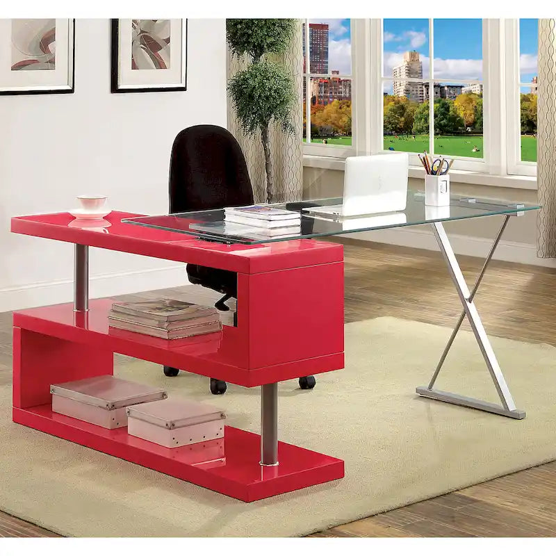 Contemporary 59-inch Convertible Computer Desk with Glass Top