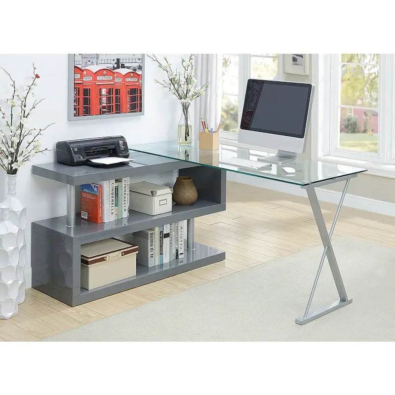 Contemporary 59-inch Convertible Computer Desk with Glass Top