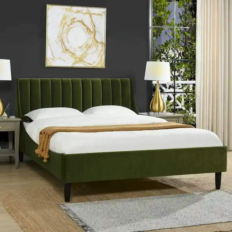 Čalouněná postel s roštem a vertikálním kanálkovým prošitím