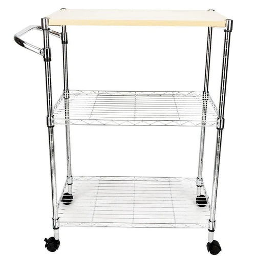 3-Tier Rolling Kitchen Cart with MDF Top and Adjustable Shelves