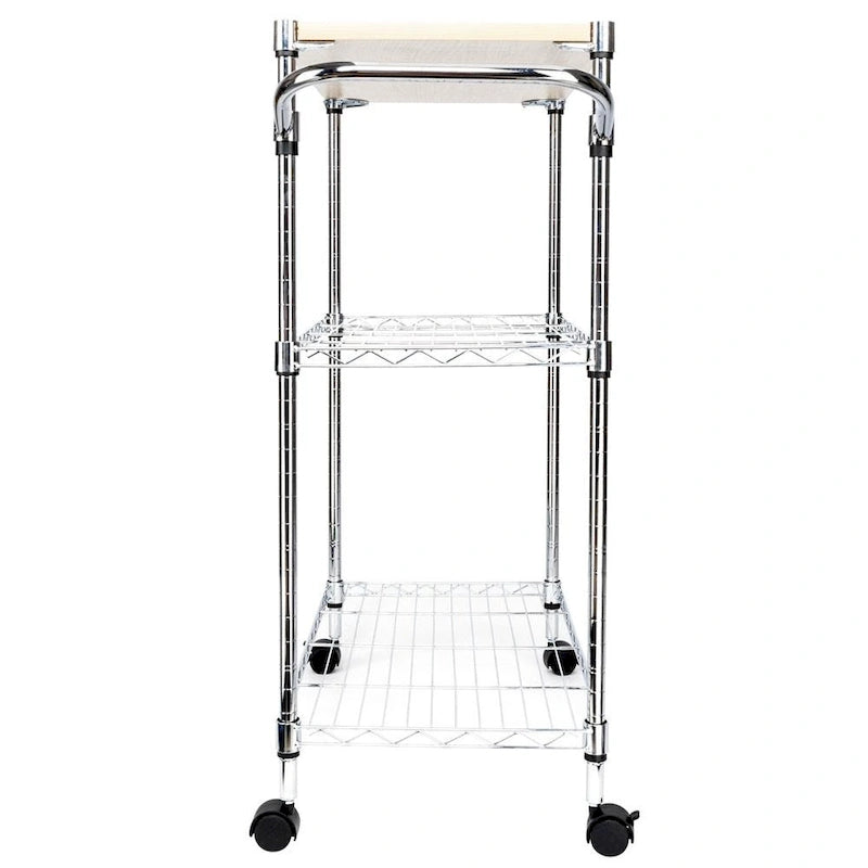 3-Tier Rolling Kitchen Cart with MDF Top and Adjustable Shelves